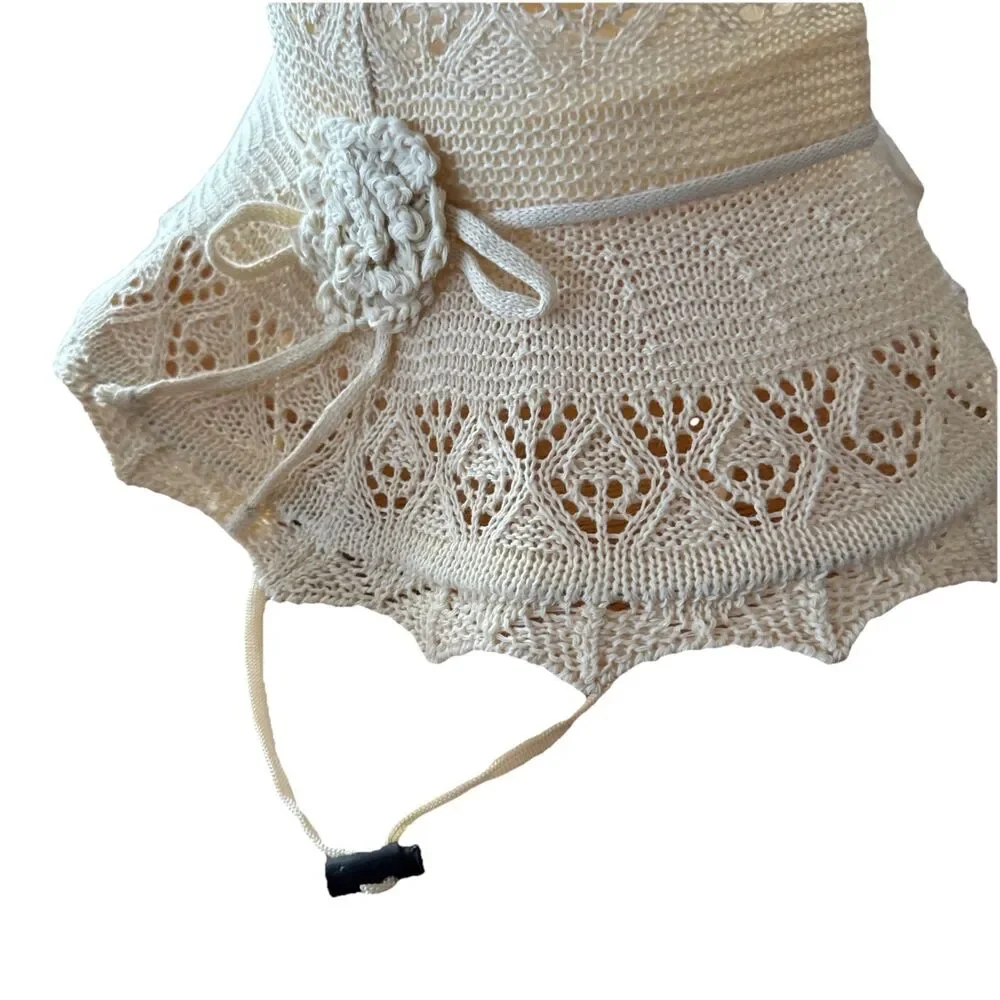 Vintage Grank Beige Sz L Lace Woven Summer Sun Hat Women's Floppy Beach Accessor